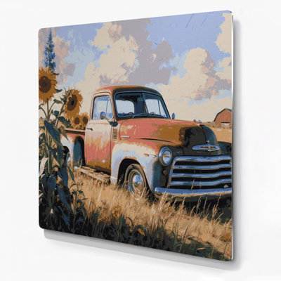 «Farm Old Pickup Truck», art mural en métal gris
