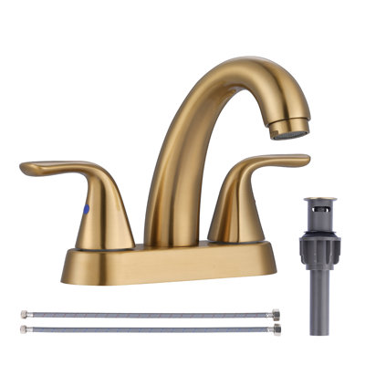 4 in. Centerset Double Handle Bathroom Faucet with Drain Kit and Supply Lines