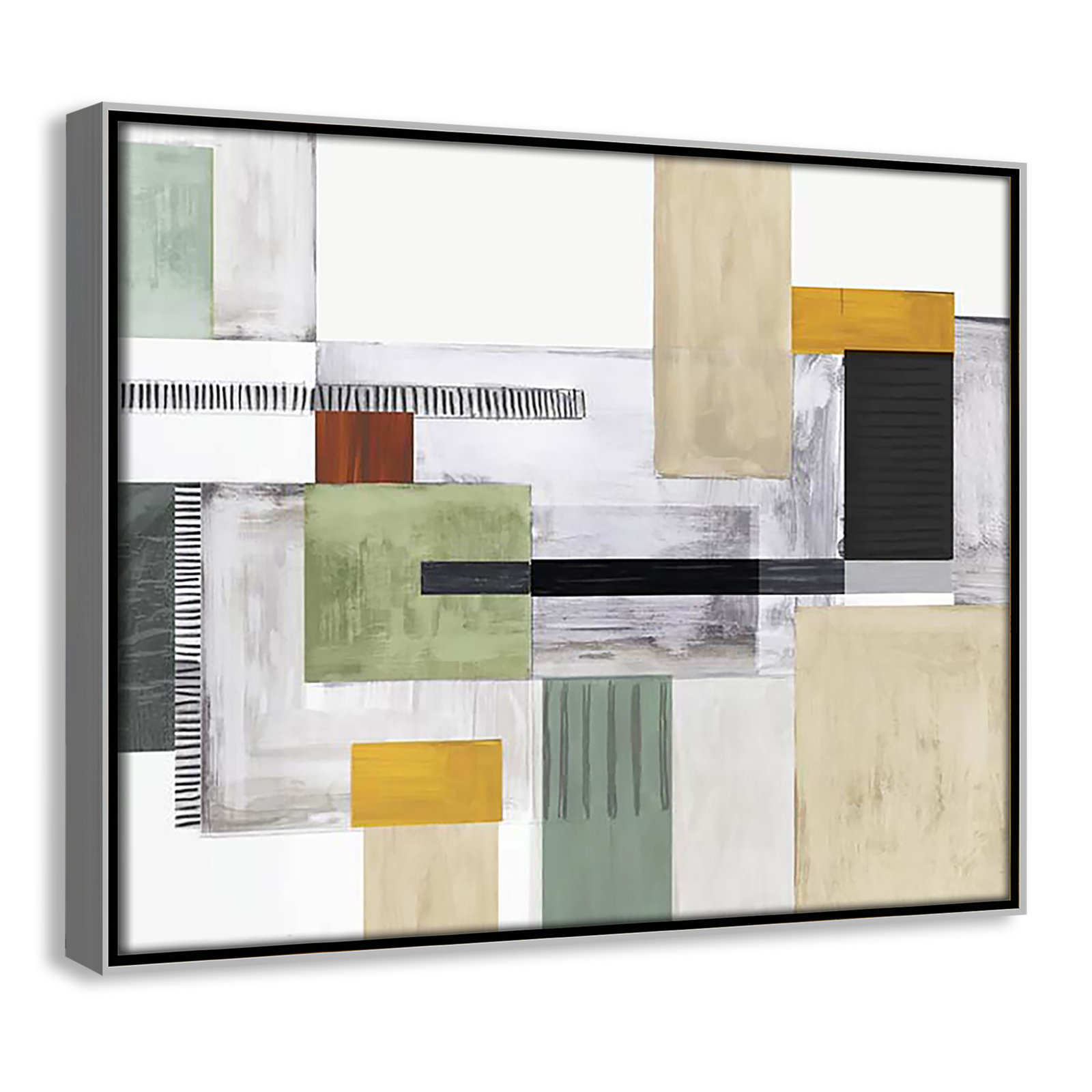 Playful Blocks by Tom Reeves, No Mat, 12.5" H x 15.5" W x 2" D, Silver Floater Framed