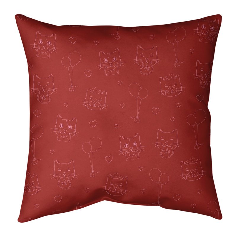 Coussin de chats st day, 14 po x 14 po, Rouge / rose