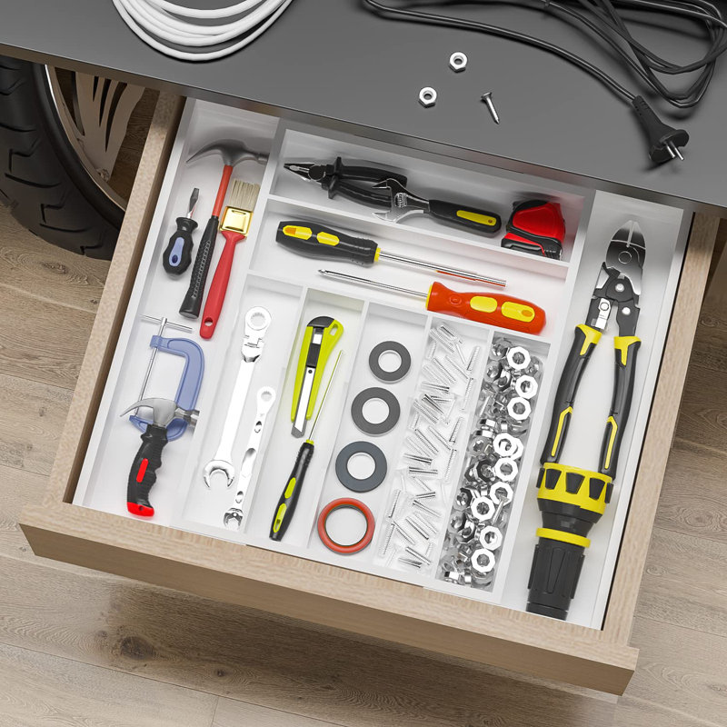 Expandable Bamboo Drawer Organizer For Cosmetics & Utensils - Durable & Versatile Storage Solution, White