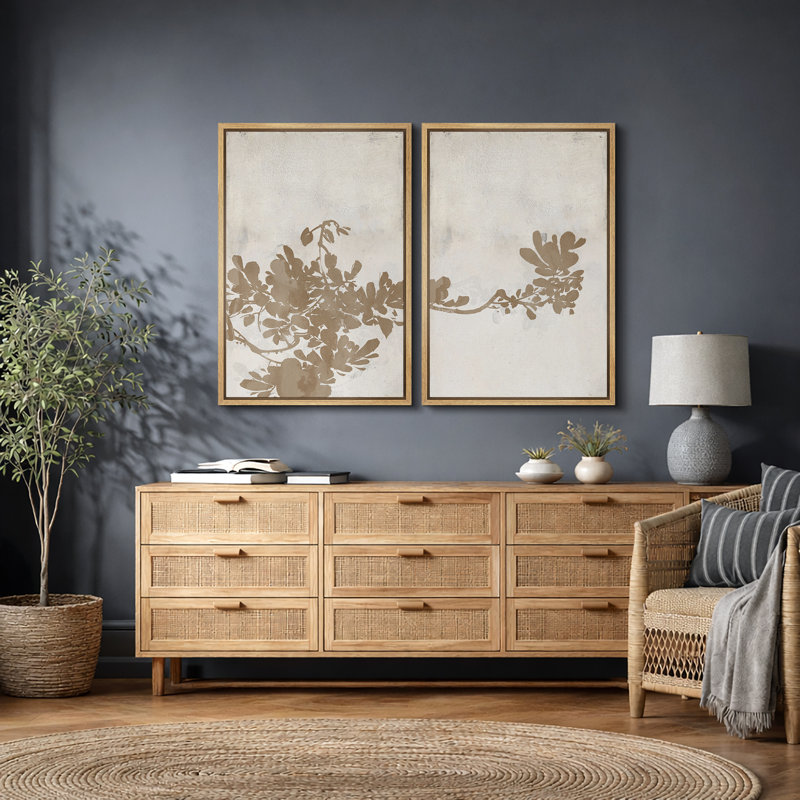 «Leaves», art brun neutre brun clair patiné, photos murales minimalistes classiques, ensemble de 2 impressions murales sur toile, 16 x 24 x 2, 24 x 36 x 2