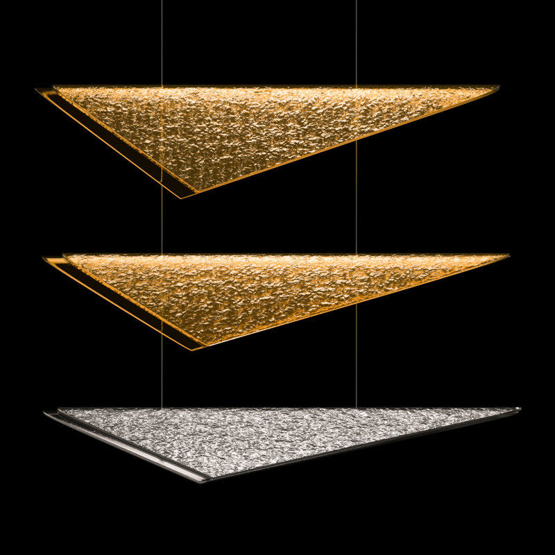 Luminaire suspendu Volo, Argent argent, 6 lumières, Ambre martelé