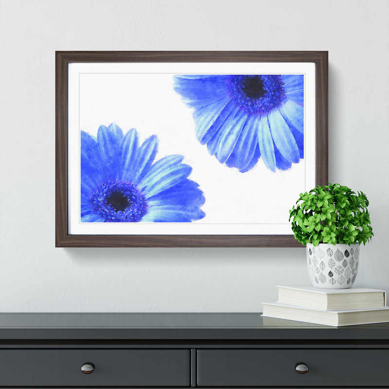 Two Blue Flowers - Picture Frame Painting Print, Walnut Framed, 62cm H x 87cm W x 2cm D