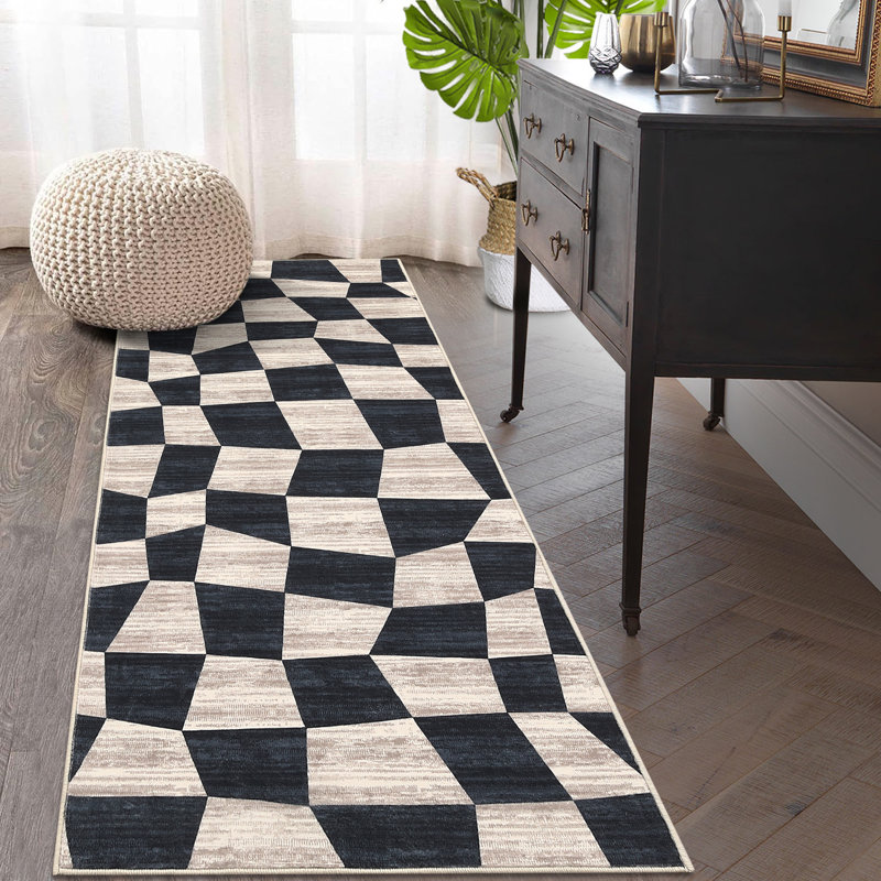 Abstract Checkered Machine Washable Rug for Living Room Geometric Non-Slip Rug for Bedroom Dining Room Office Nursery Playroom Teen Dorm