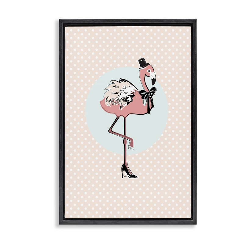 Flamant rose et toile flottante encadrée par Martina Pavlova, Cadre flottant noir de jais, H 31 po x l 21 po