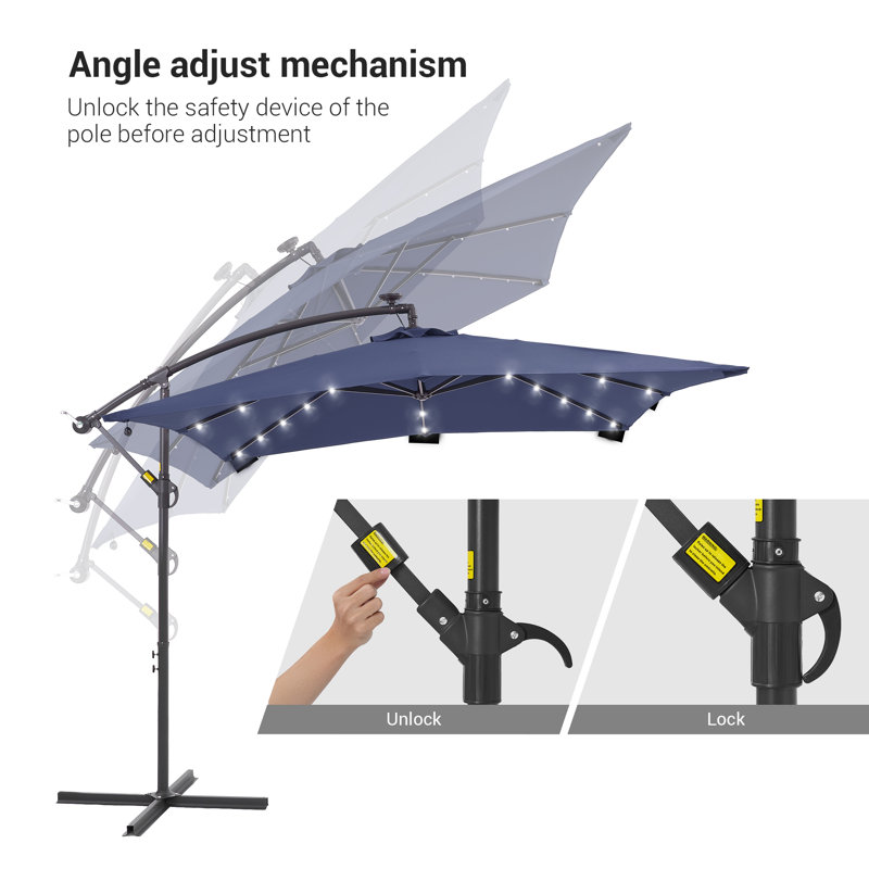 Jamarion 98'' Lighted Cantilever Umbrella, Navy Blue