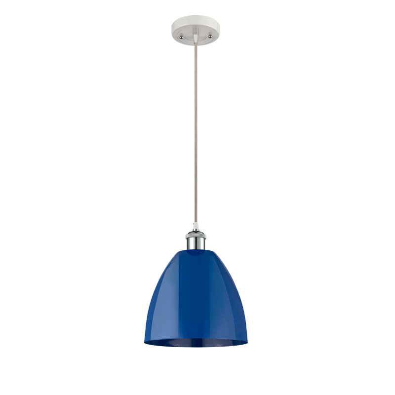Luminaire suspendu en cristal 1 lumière, Bleu, Blanc / chrome poli