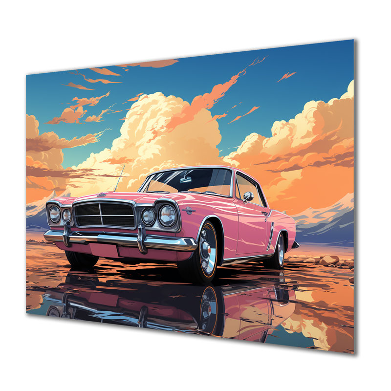 «Rose Cadillac Car At Sunset II - Car Muscle Car», art mural en métal, H 12 po x l 20 po x P 1 po