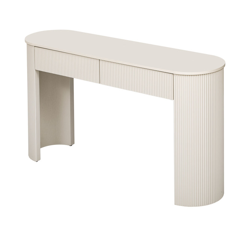 TREXM Modern Console Table with Fluted Design, Champagne White Finish, 54 x 14 x 30.3 Inches