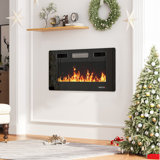 36"W Electric Fireplaces Heater, Recessed Ultra Thin Wall Mounted,Low Noise,8HTimer & Remote Control For Living Room with Overheating Protection,Crystal & 12 Adjustable Color,750W/1500W