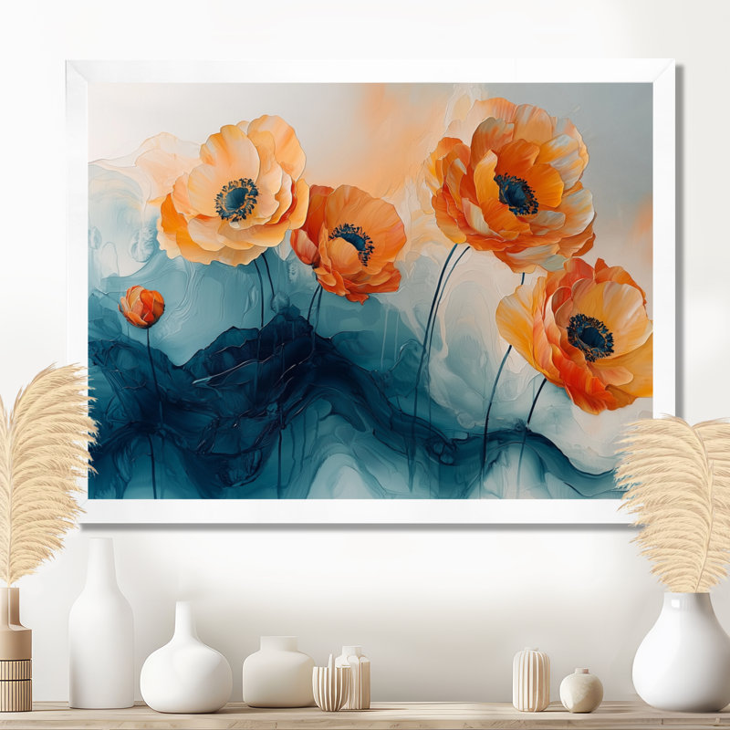 Aquarelle de fleurs de renoncule, rivière II - renoncules, H 30 po x l 40 po, Picture Framed, Blanc