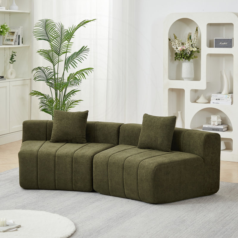 Canapé modulaire incurvé modulaire avec tissu chenille, L 88 po, Chenille verte, Vert