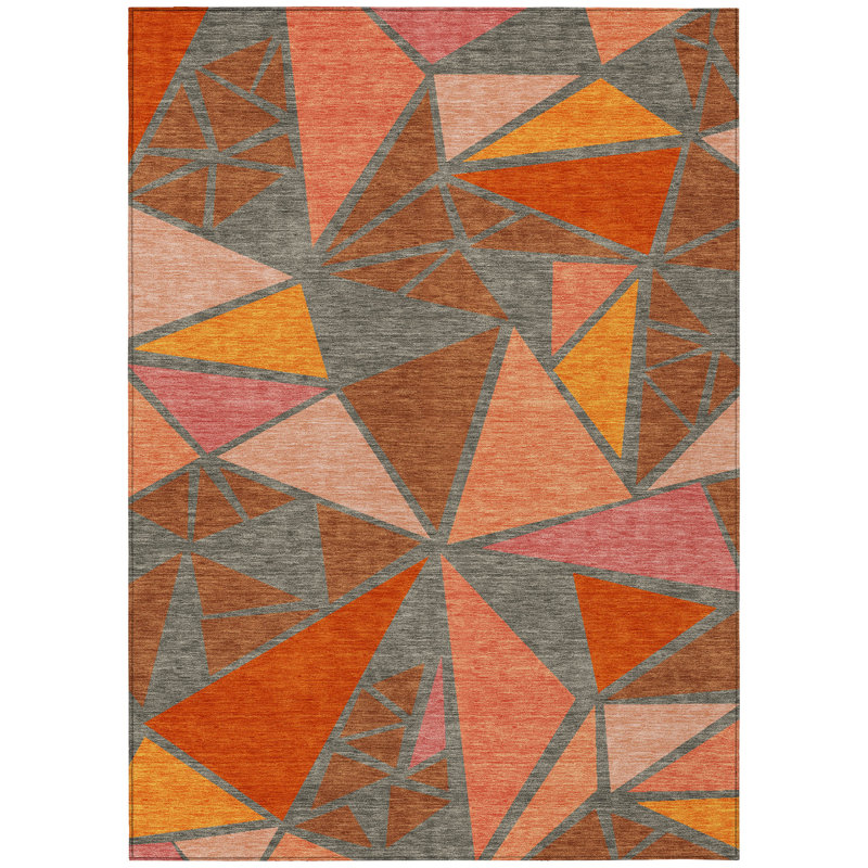 Rust and Gray Geometric Washable Indoor/Outdoor Rug 2'6" x 3'10"