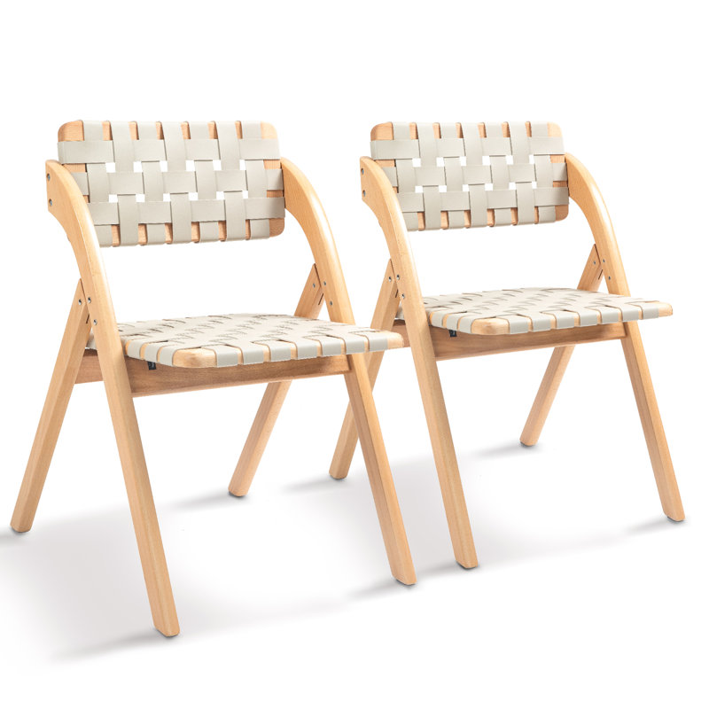 Wooden Folding Chair Set Of 2 Off-White, Blanc