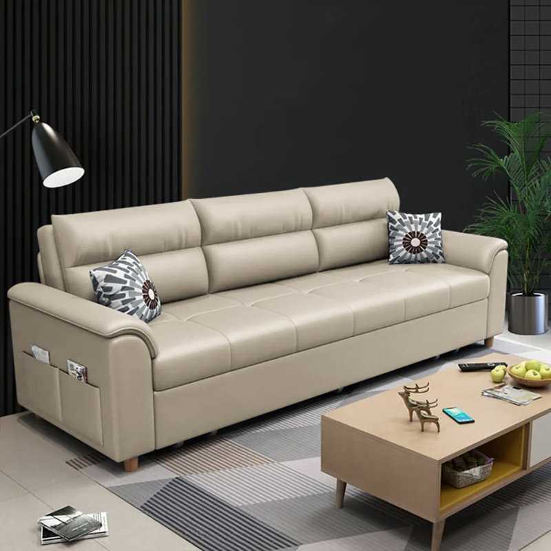 Couch Convertible Sleeper Sofa With Storage Pockets Sofa Bed, Beige