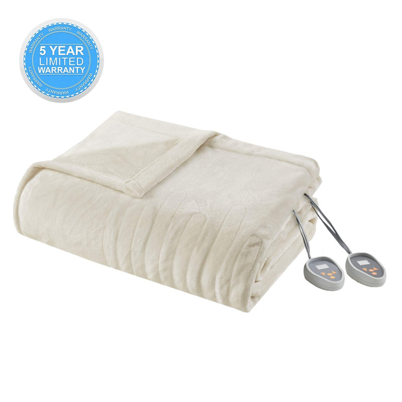 Couverture chauffante en peluche, Double, Ivoire