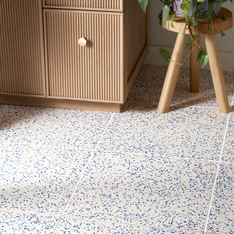 Veritas Terrazzo 16X16 Polished Terrazzo Tile, Blue/Beige