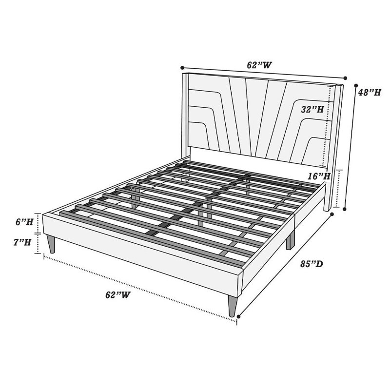 Queen size, Upholstered Platform Bed , Light Brown