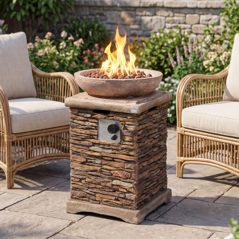 Scriber Square Concrete Propane Smokeless Fire Column
