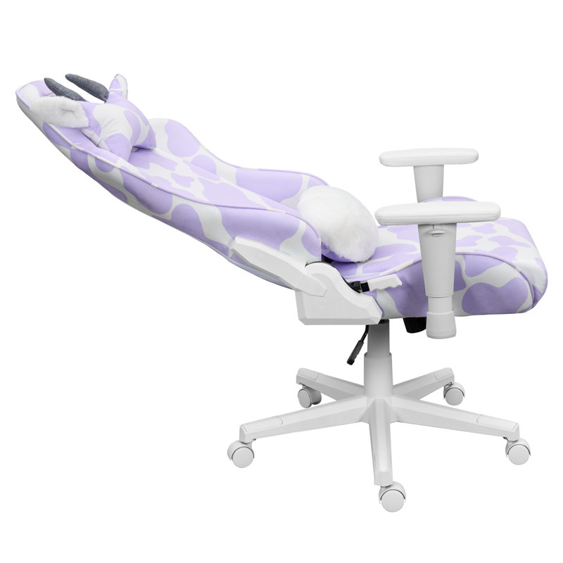 Lavender and White Velvet Ergonomic Gaming Chair with Cow Print