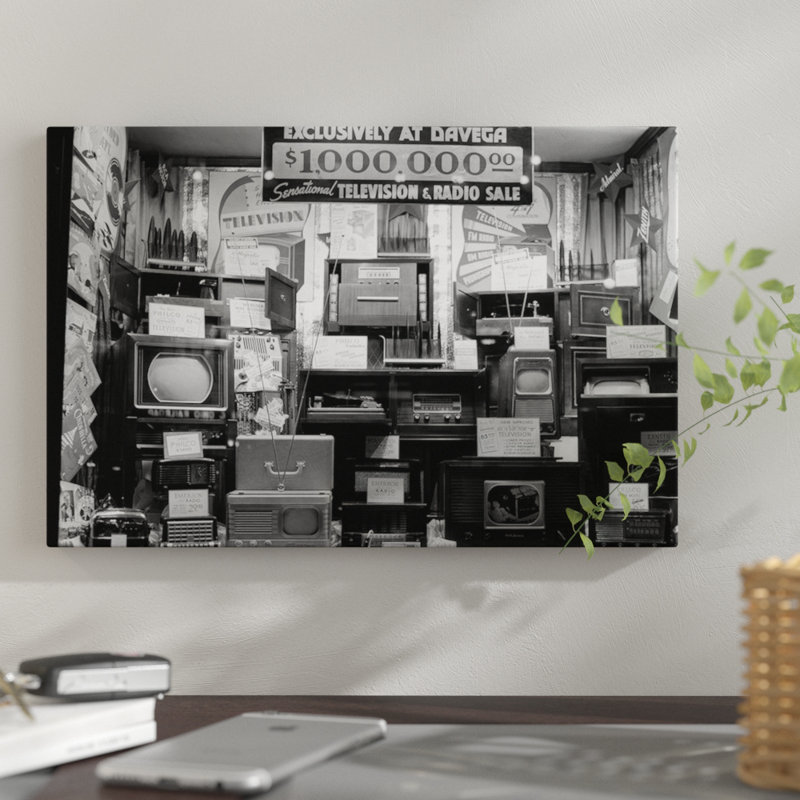 " 1940s Window Of Store Selling Radios And Televisions Advertising A Million Dollar Sale ", 8" H x 12" W x 0.75" D