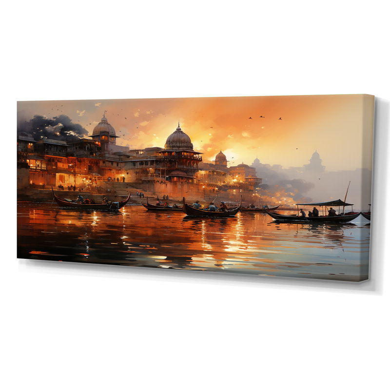 Indian Art Sunset At - Art mural indien, Toile tendue, H 28 po x l 60 po x P 1,5 po
