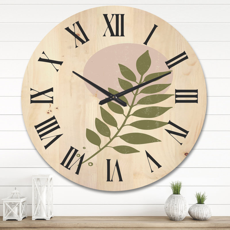 Horloge murale abstraite lune géométrique avec feuille IV, Très grand
