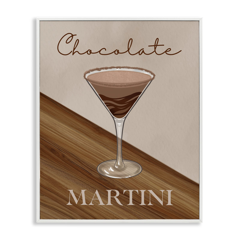 Martini au chocolat sur giclée brune encadrée, design par Marcus Prime, H 20 po x l 16 po, Encadrement giclée blanc côtier