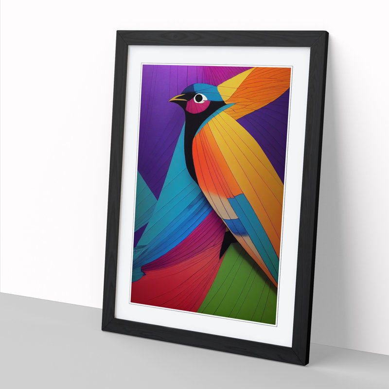 Bird Marbling - Single Picture Frame Print, 64cm H x 46cm W, Oak Framed
