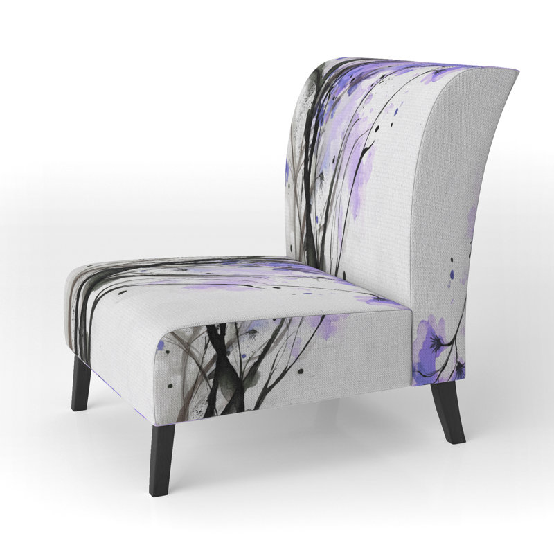Fauteuil de chambre abstrait tapissier à motif floral abstrait orange, Purple/Black/White