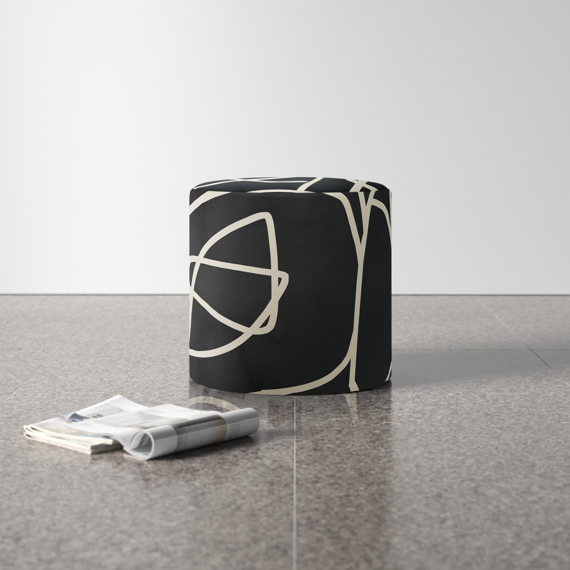 Orlando Upholstered Ottoman, Black Cotton