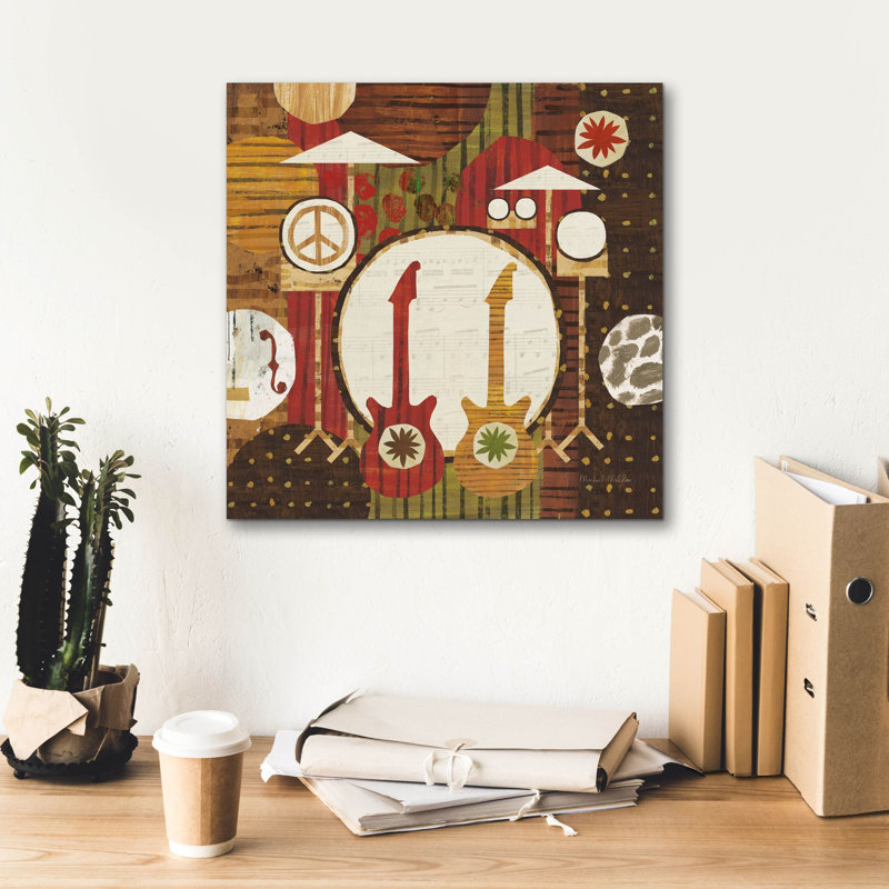 «Rock N Roll Drums Brown» par Michael Mullan, art mural sur toile, H 18 po x l 18 po x P 0,75 po