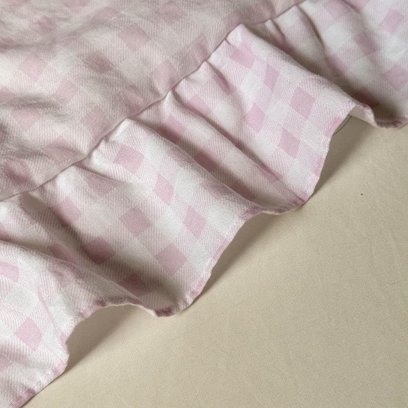Ensemble d'édredon à volants en microfibre Gingham, Vichy rose, Grand lit