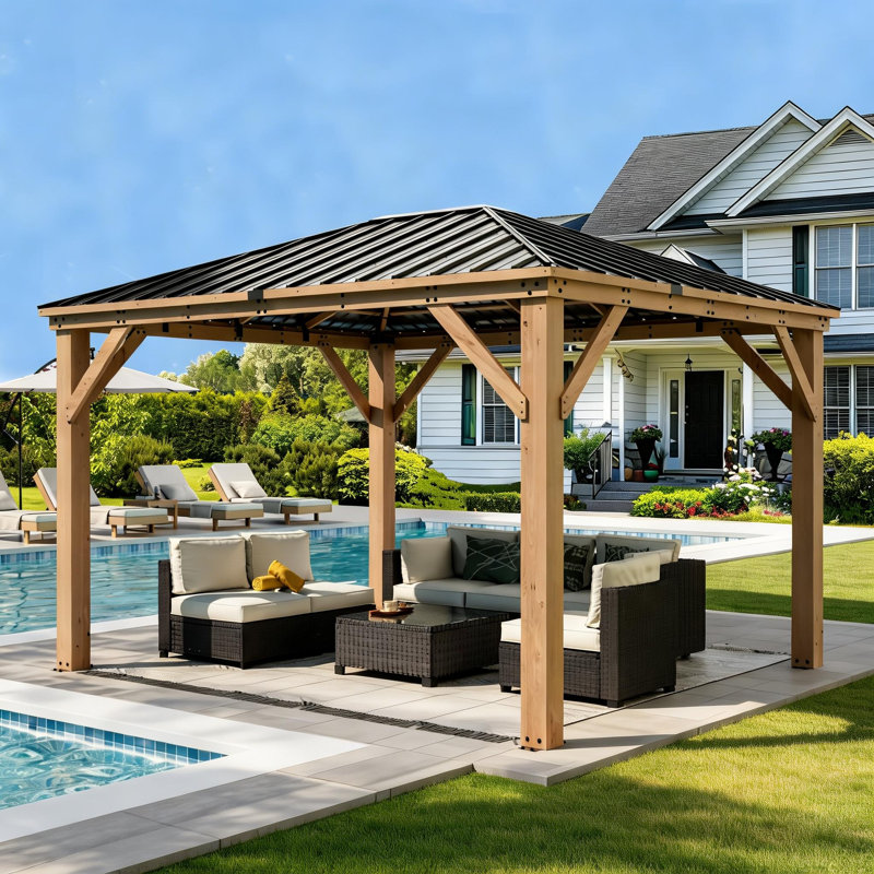 10 Ft. W X 12 Ft. D Solid Wood Outdoor Steel Hardtop Outdoor Gazebo