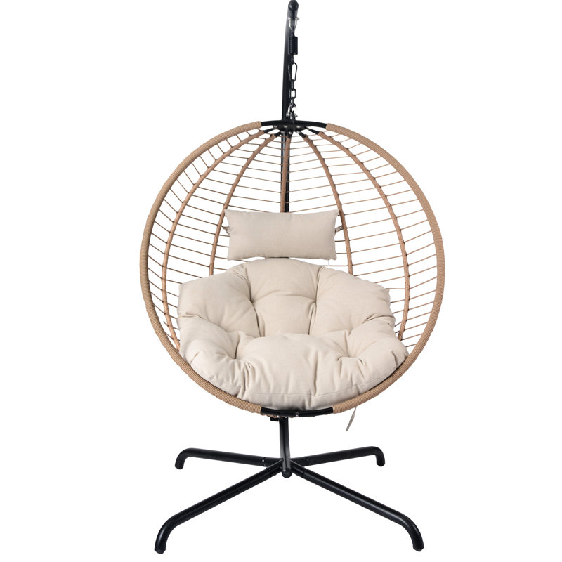 Chaise avec support - Style esthétique intemporel, coussin beige, structure en fer, idéale pour la lecture silencieuse à l'extérieur, cordes brunes suspendues de 45 po de profondeur, petites maisons peu encombrantes, 53,14 lb