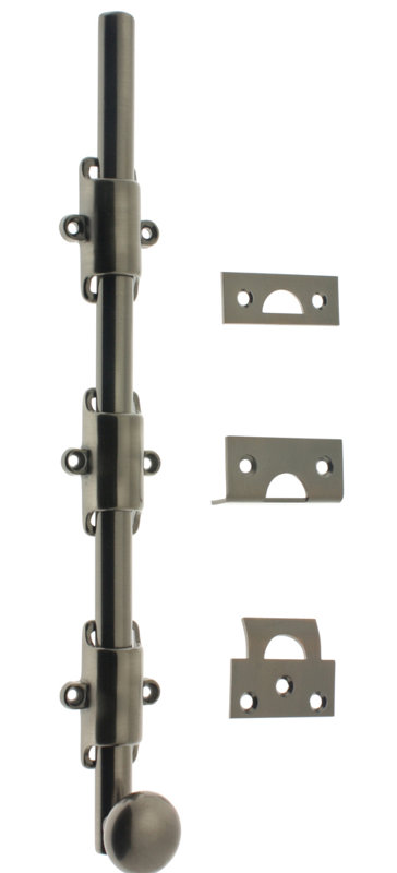 Solid Brass 18" Heavy Duty Surface Bolt, Antique Nickel