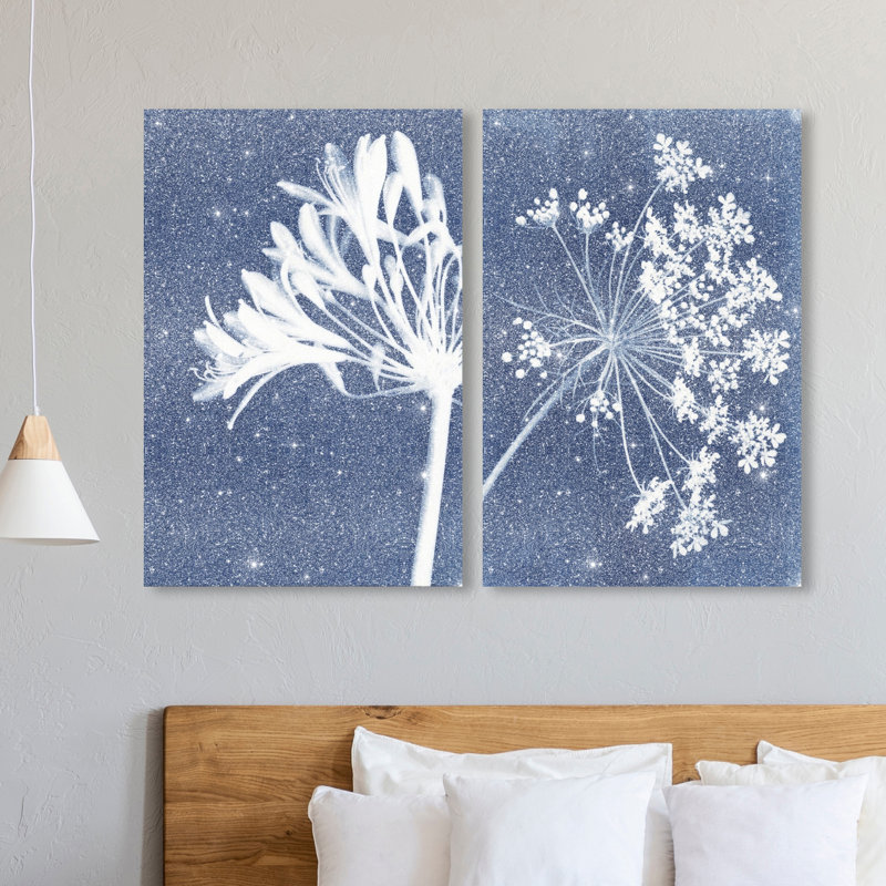 Cyan Flowers Set Set by Oliver Gal, 24"H x 36"W, Gallery Wrapped