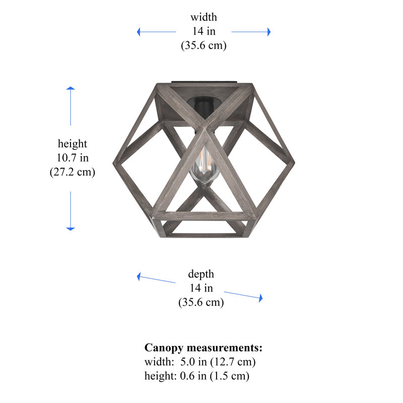 Plafonnier encastré géométrique à 1 lumière en cage 14 po