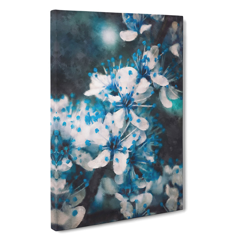 Blue Cherry Tree Flowers - Wrapped Canvas, 50cm H x 35cm W x 3cm D