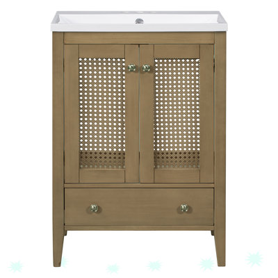 Meuble-lavabo simple autoportant de 24,19 po avec plateau en bois manufacturé Kiruna