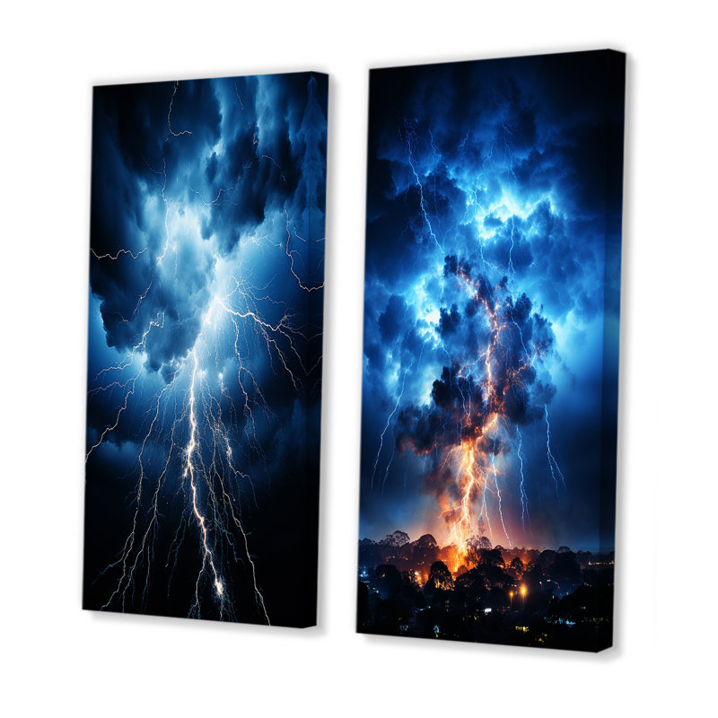 «Lightning Electrifiant Moment» 2 pièces, H 32 po x l 32 po, Toile tendue