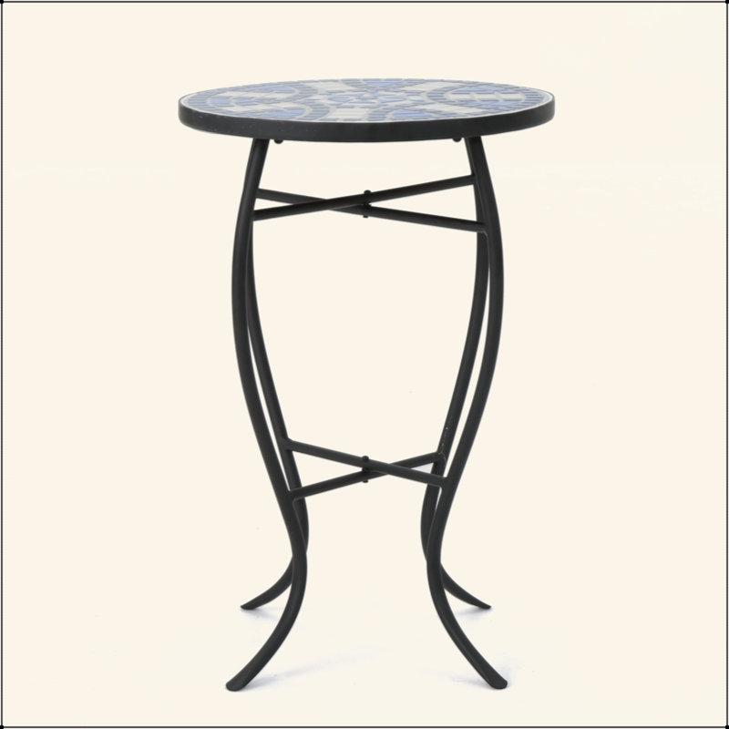 Charming Iron-Framed Ceramic Tile Side Table For Outdoor Styling