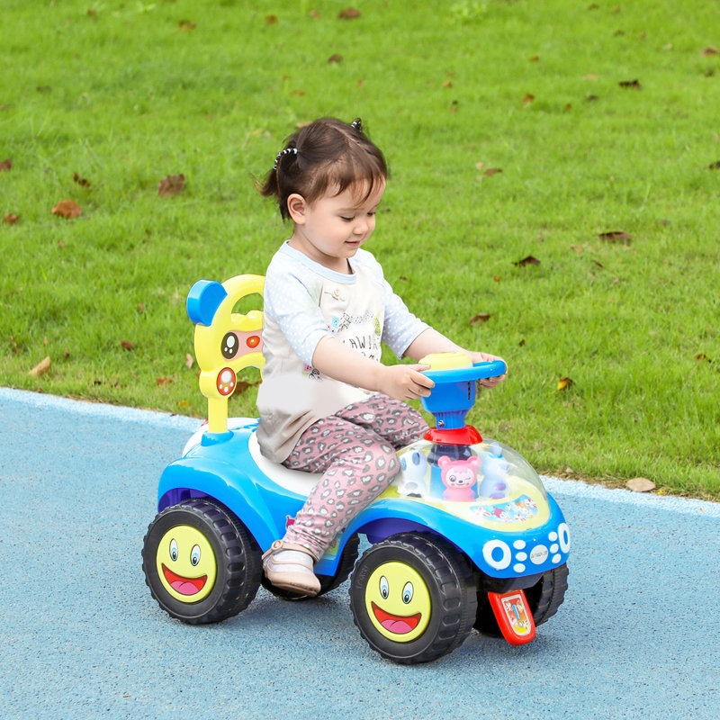 Saimi 17 Stories Ride on Car Push Along Toy Foot to Floor for 18-36 Months, Yellow/Blue