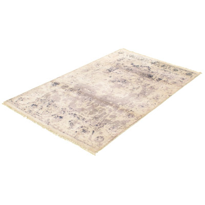 Tapis à la main one-of-kind-noué la 2010 ushak crème 4 pi 10 po x 7 pi. zone de viscose 10 po Oteri