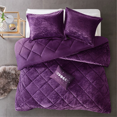 Édredon en velours simple / simple TG, avec coussin décoratif et coussins décoratifs, literie mauve