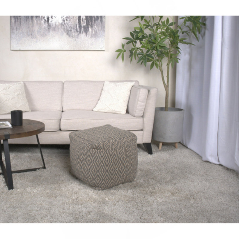 Hand - Loomed Cotton Pouf（Only One Ottoman), Gray/Brown