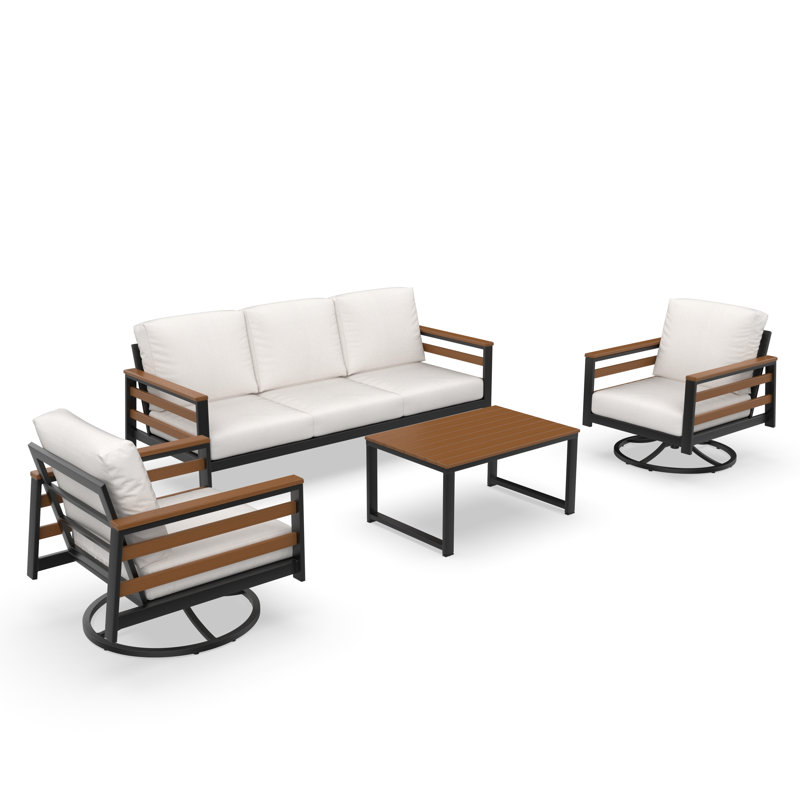 Ensemble de conversation 4 pièces avec coussins Sunbrella® Kachig, White, Brown