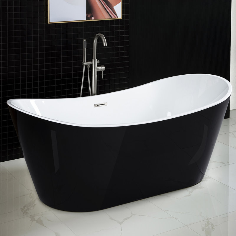 Vital 71'' x 31.5'' Soaking Acrylic Bathtub, Black, Brushed Nickel