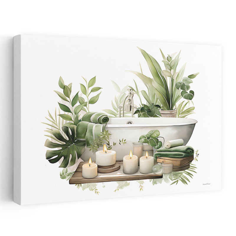 Botanical Bliss - Modern Farmhouse Spa Bath Green Plants Candles Art, H 16 po x l 24 po